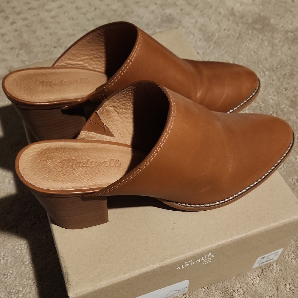 Madewell Tan Leather Mules Size 8.5